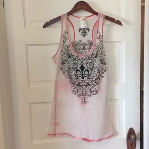 Distressed red and white bling tank top